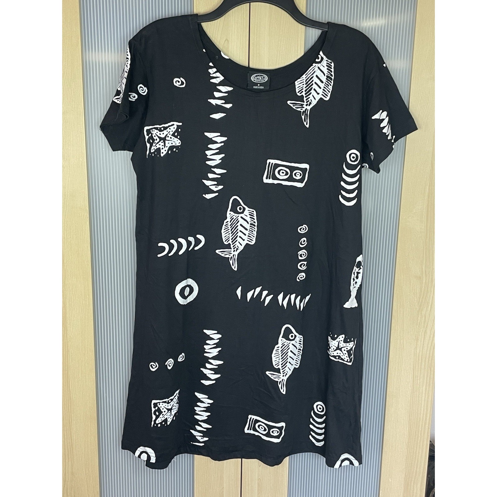Exist Women's Beach Dress Tunic Small Black Art To Wear Summer Travel Tropical